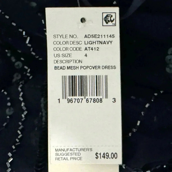 NWT Adrianna Papell Sparkle Beaded Mesh Popover Dress Cocktail Evening Navy Sz 4 - Picture 9 of 11